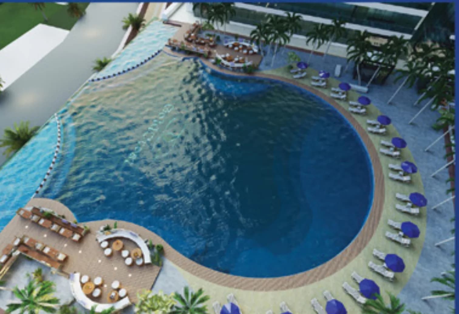 Goldcrest Breeze shared podium amenities and landscaped pool deck