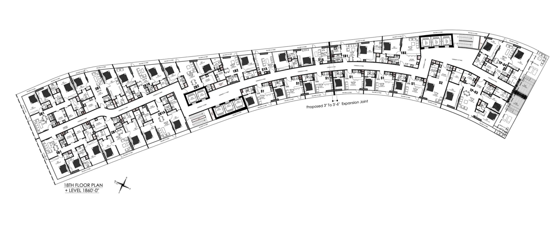 Goldcrest Breeze eighteenth floor plan showing the curved residential plate