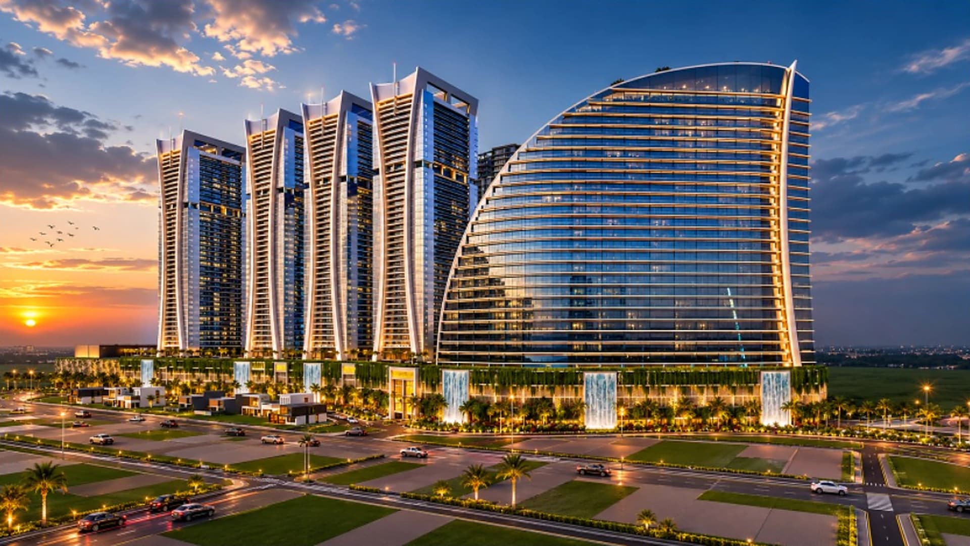 Goldcrest Breeze Overseas at dusk, Downtown Giga, DHA Phase II Islamabad