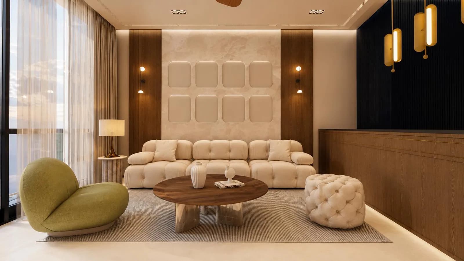 Warm contemporary one-bedroom apartment interior