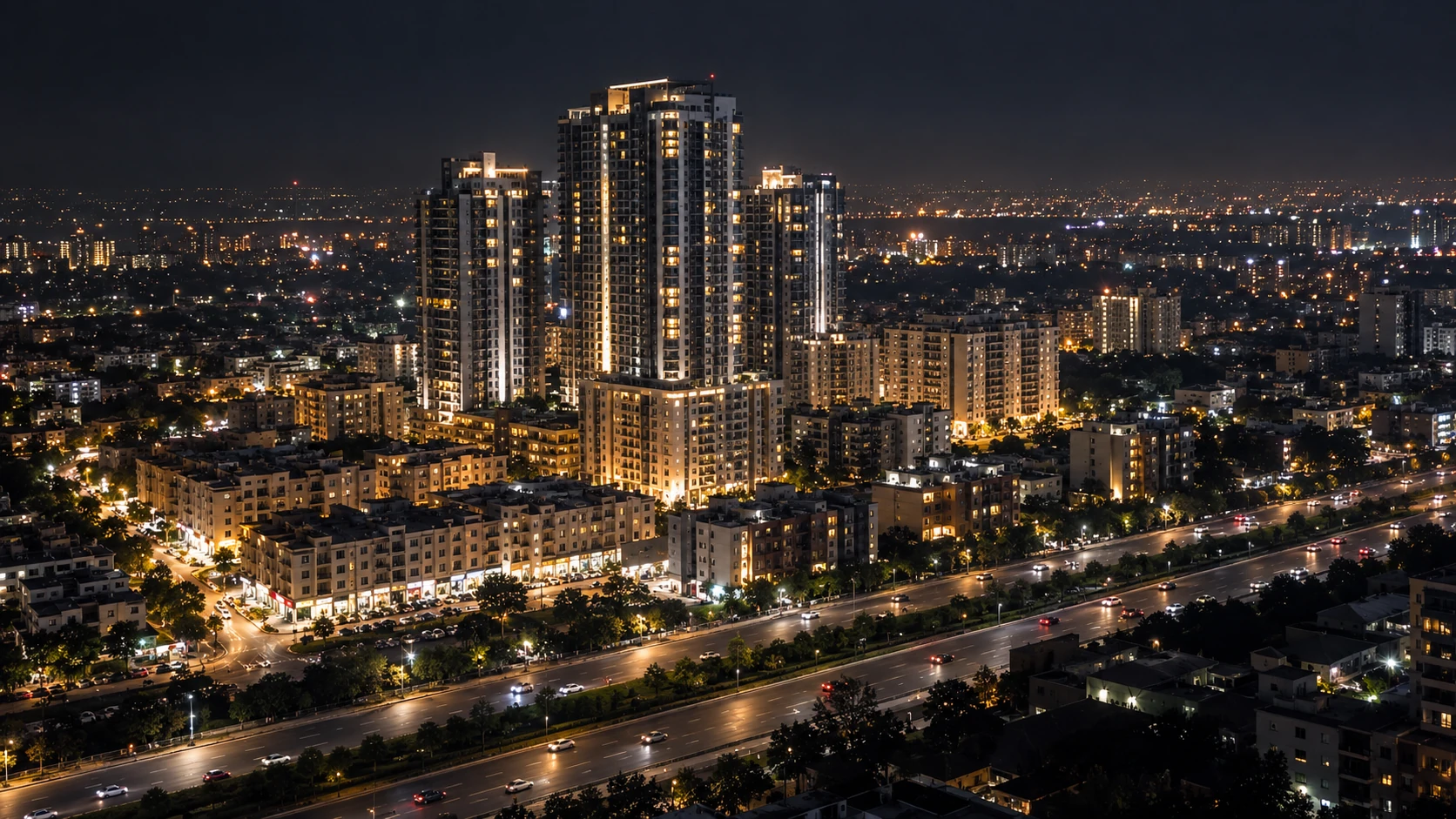 Conceptual illustration of the community and G.T. Road-facing directional outlook; not an exact view from a residence.