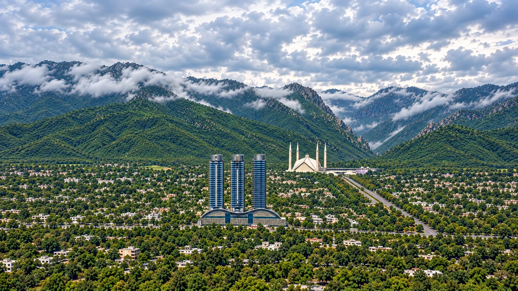 Conceptual illustration of the Margalla-facing directional outlook; not an exact view from a residence.