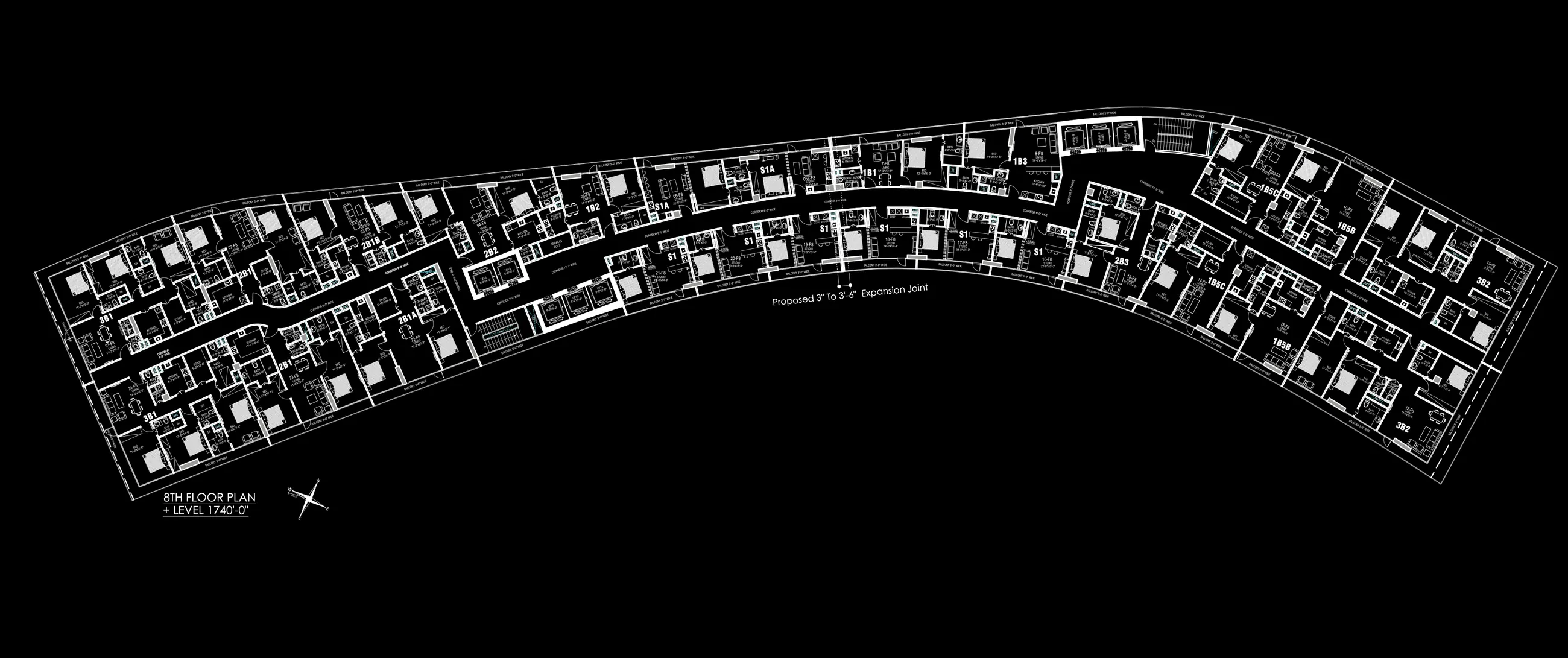 8th Floor Plan, original developer drawing. Select a marked residence for its layout.